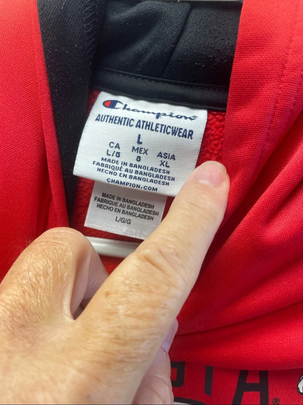 Champion red hooded